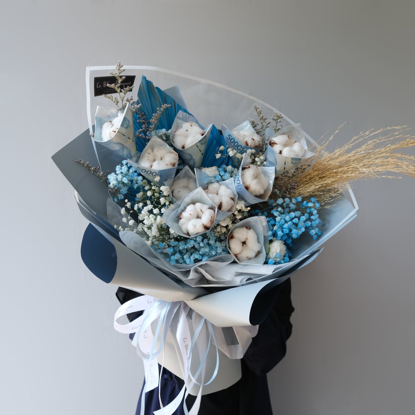 Everlasting Cotton Blue Money Bouquet | 20 Lembar