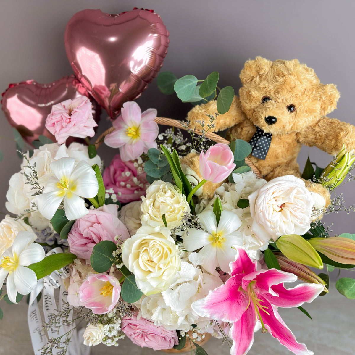 Garden Romance Teddy Basket