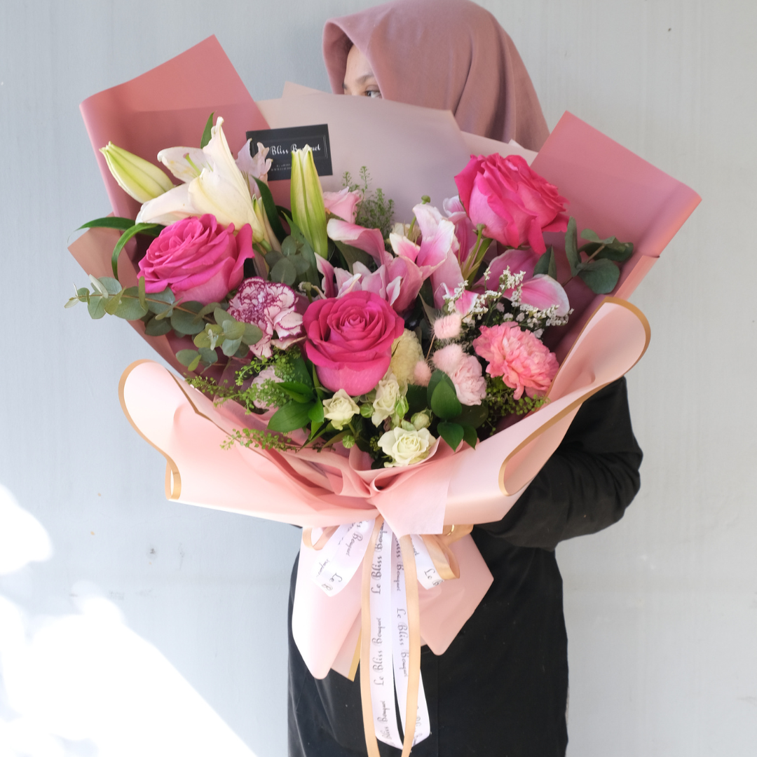 Pink Floyd rose lily bouquet jakarta tangerang cirebon delivery