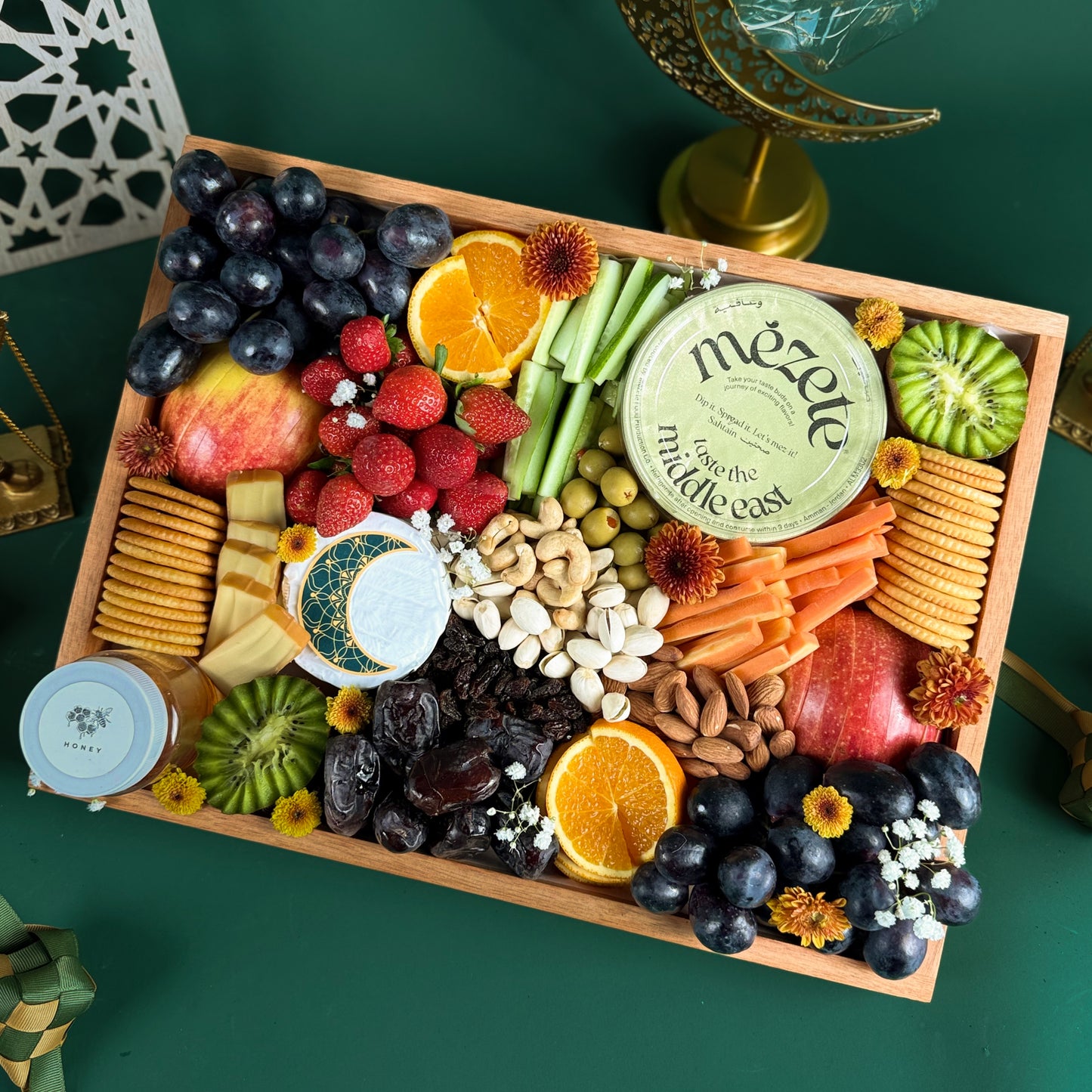 Middle Eastern Cheese & Hummus Wooden Platter