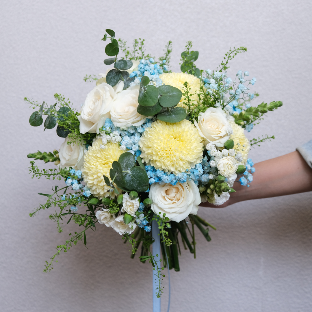 Blue White Round Bridal Bouquet Jakarta Bintaro Cirebon