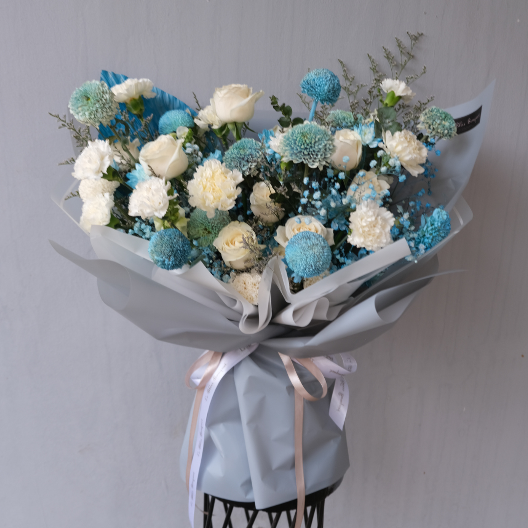 Chrysanth Rose Human Size Bouquet Blue theme  - Le Bliss Bouquet. florist Jakarta, Toko Bunga Jakarta