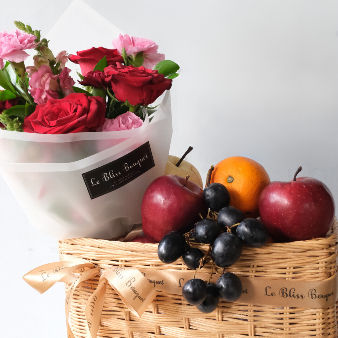 Maroon Wrapped Bouquet Fruit Parcel - Le Bliss Bouquet