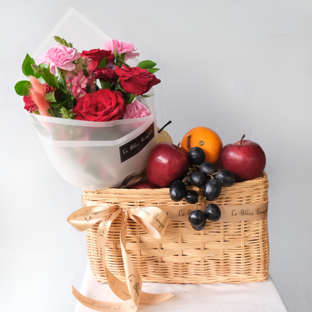Maroon Wrapped Bouquet Fruit Parcel - Le Bliss Bouquet