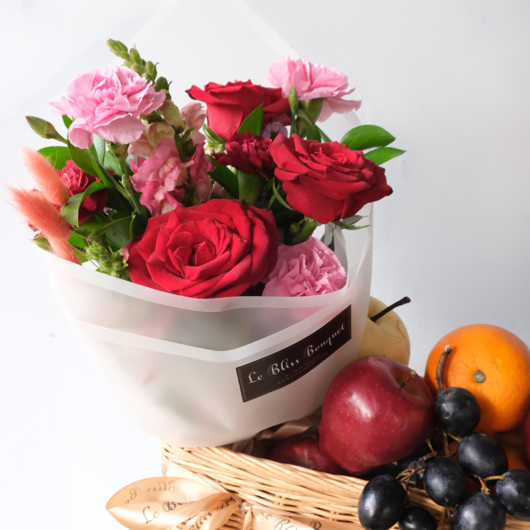 Maroon Wrapped Bouquet Fruit Parcel - Le Bliss Bouquet