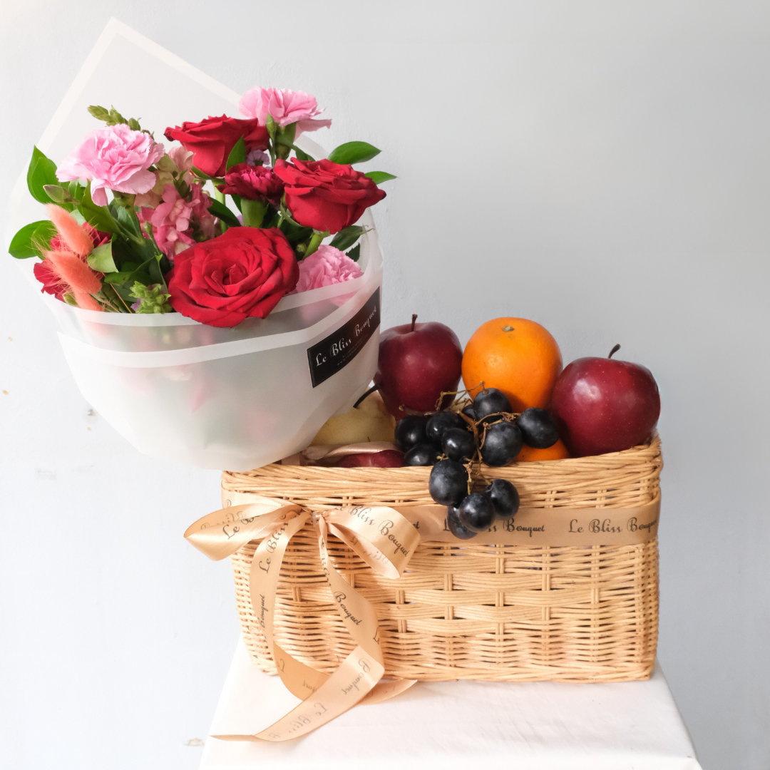 Maroon Wrapped Bouquet Fruit Parcel - Le Bliss Bouquet