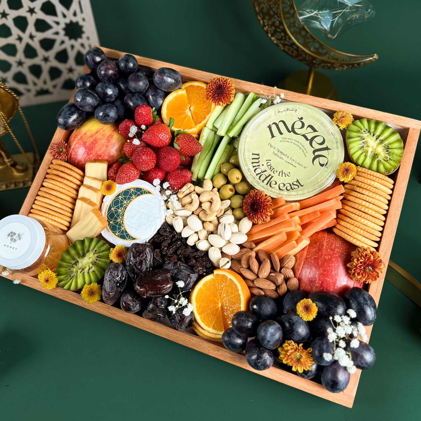 Middle Eastern Cheese & Hummus Wooden Platter