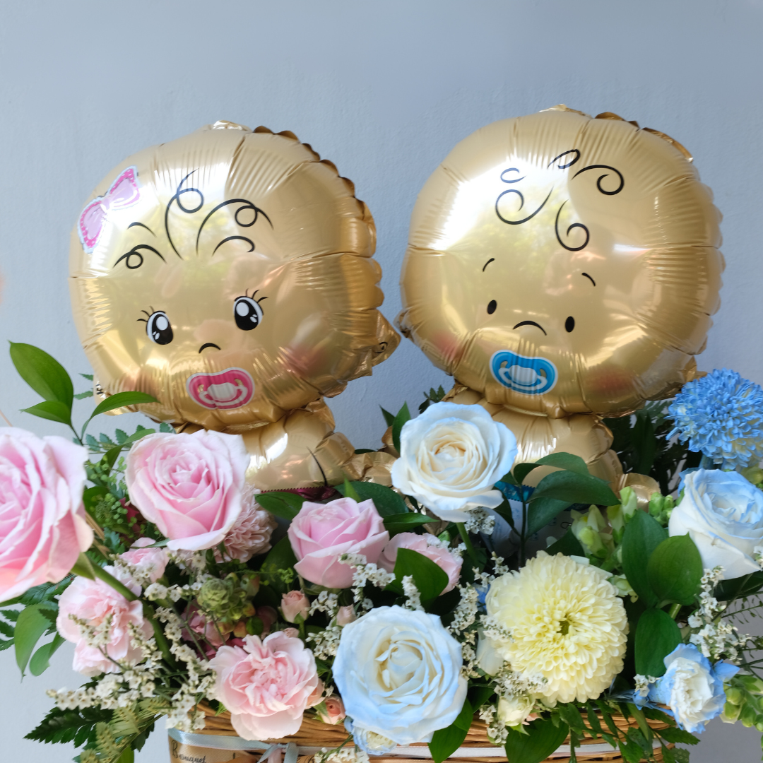 Newborn Baby Twins Gift in Rattan - Le Bliss Bouquet