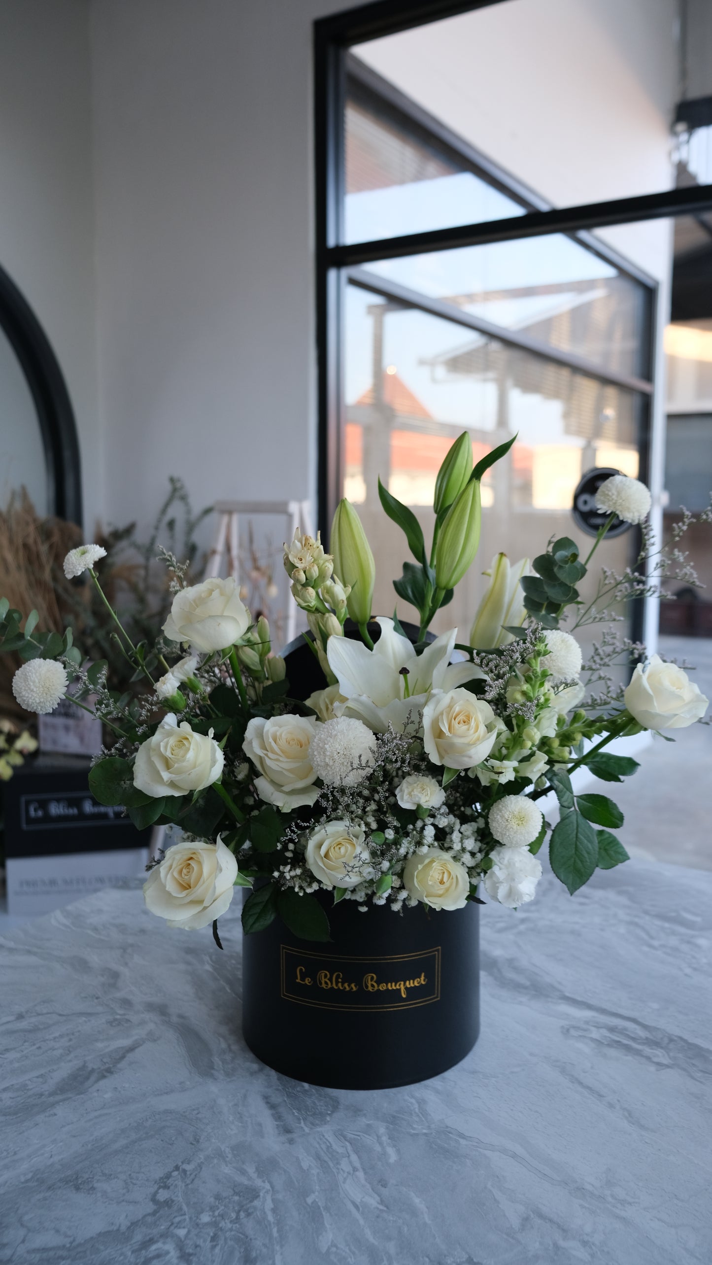 Elegant White Lily Rose Grand Bloombox