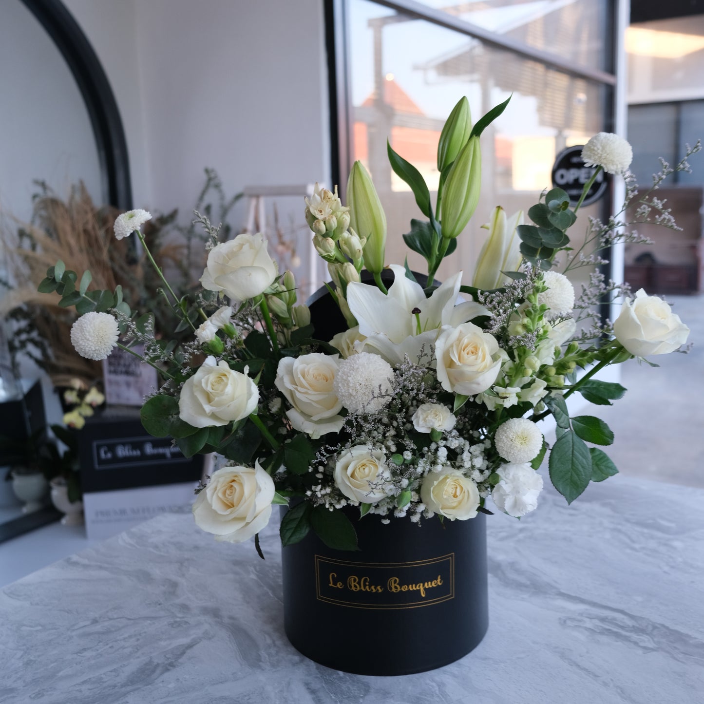 Elegant White Lily Rose Grand Bloombox