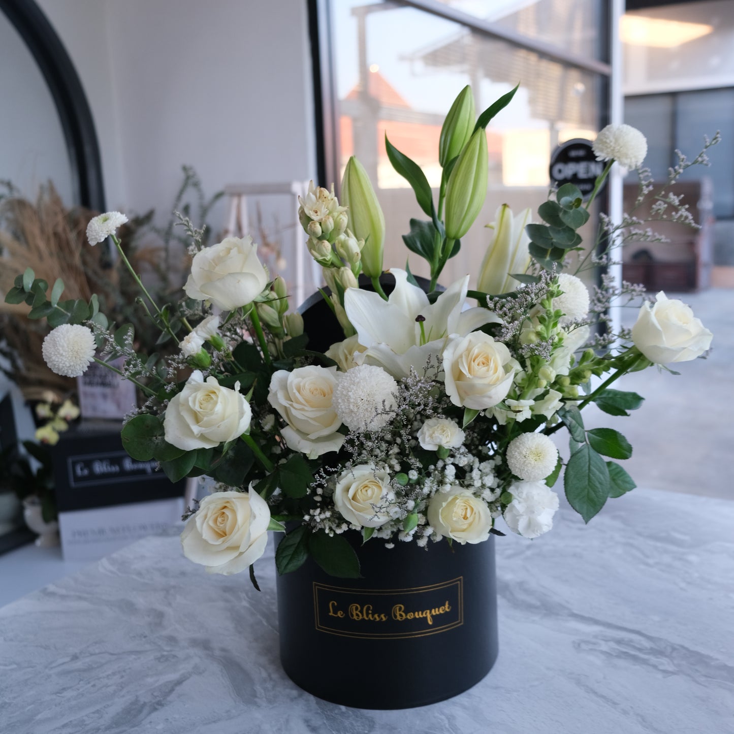 Elegant White Lily Rose Grand Bloombox
