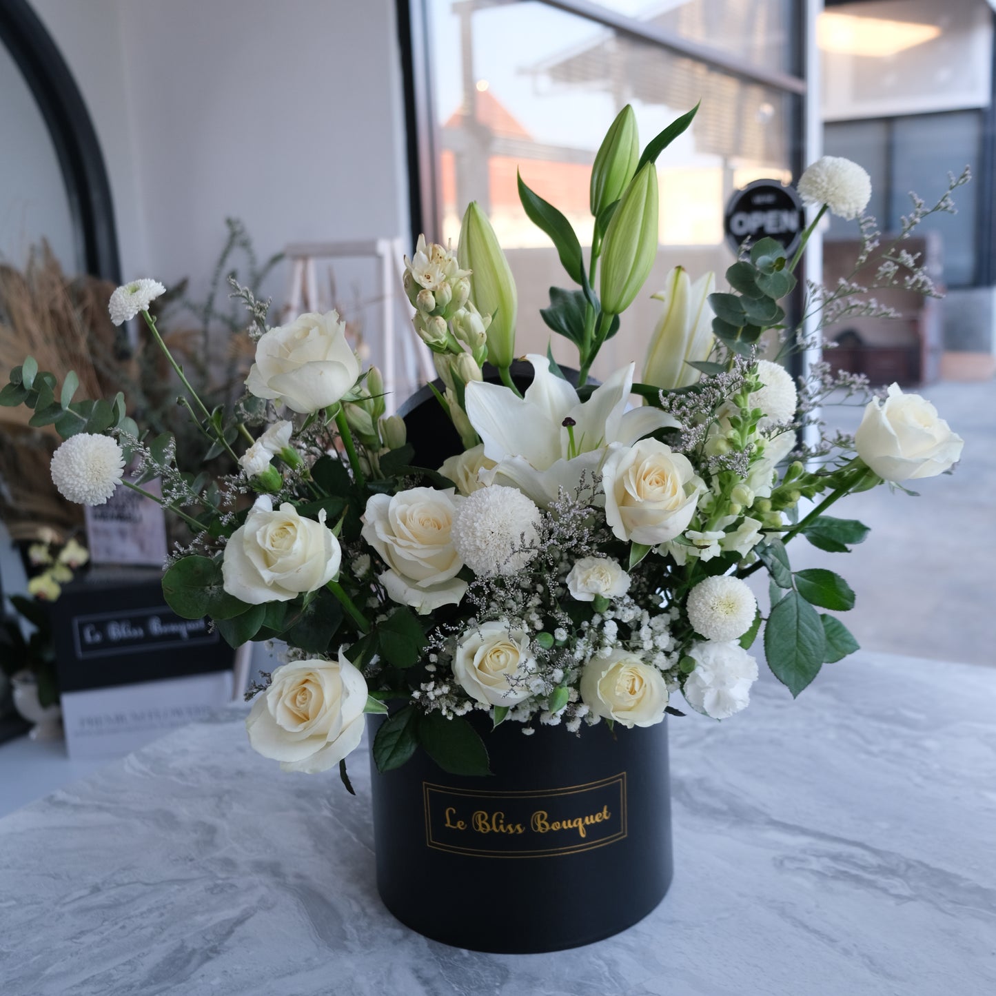 Elegant White Lily Rose Grand Bloombox