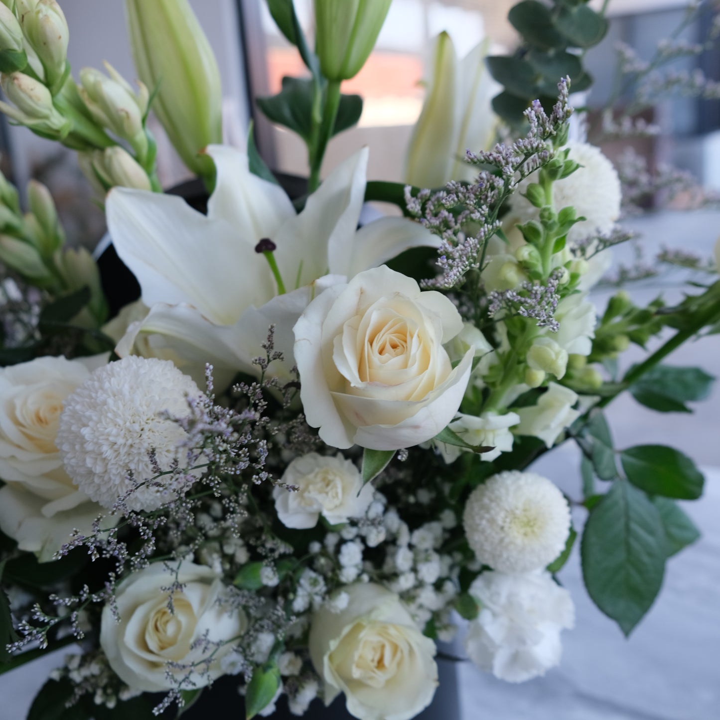 Elegant White Lily Rose Grand Bloombox