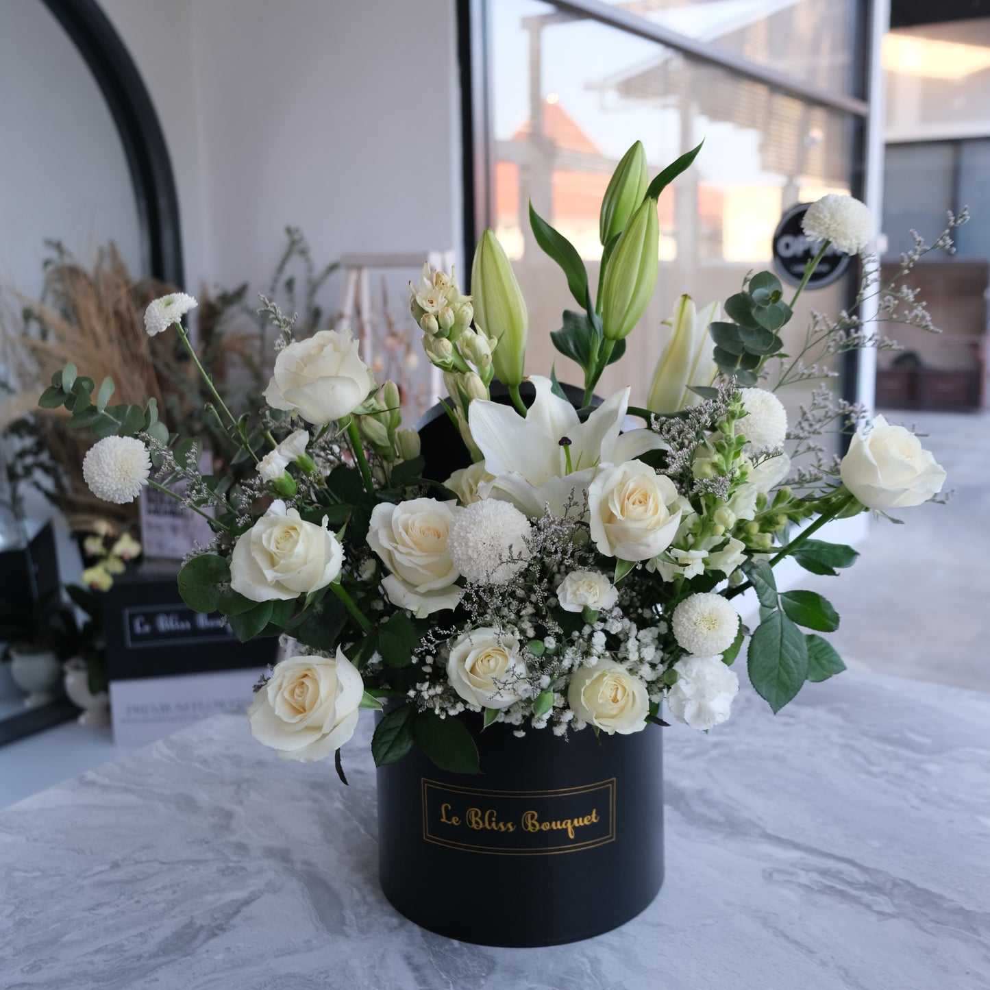 Elegant White Lily Rose Grand Bloombox