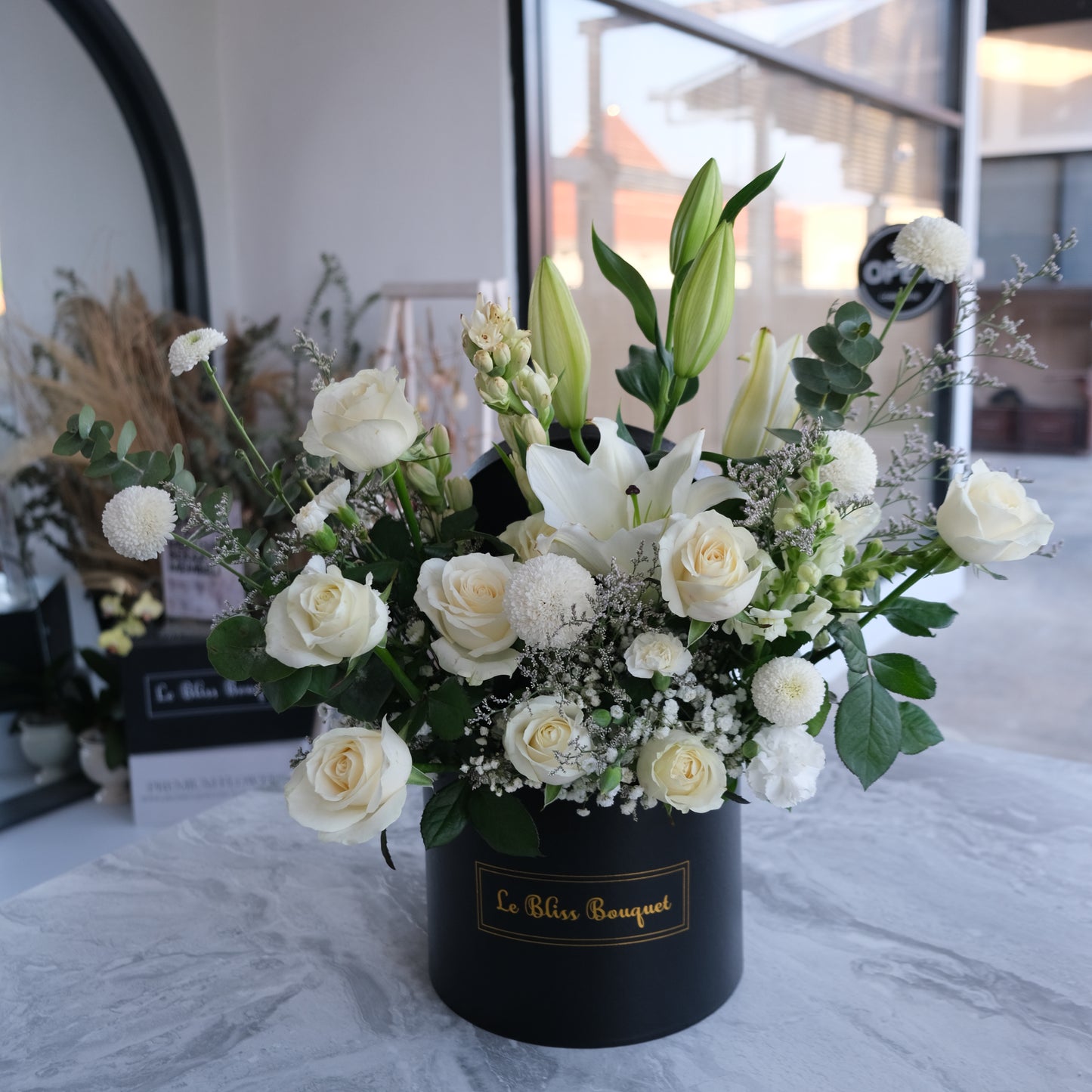 Elegant White Lily Rose Grand Bloombox