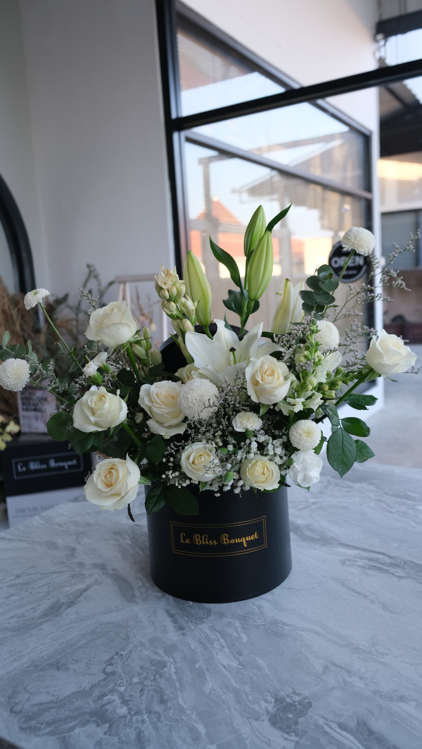 Elegant White Lily Rose Grand Bloombox
