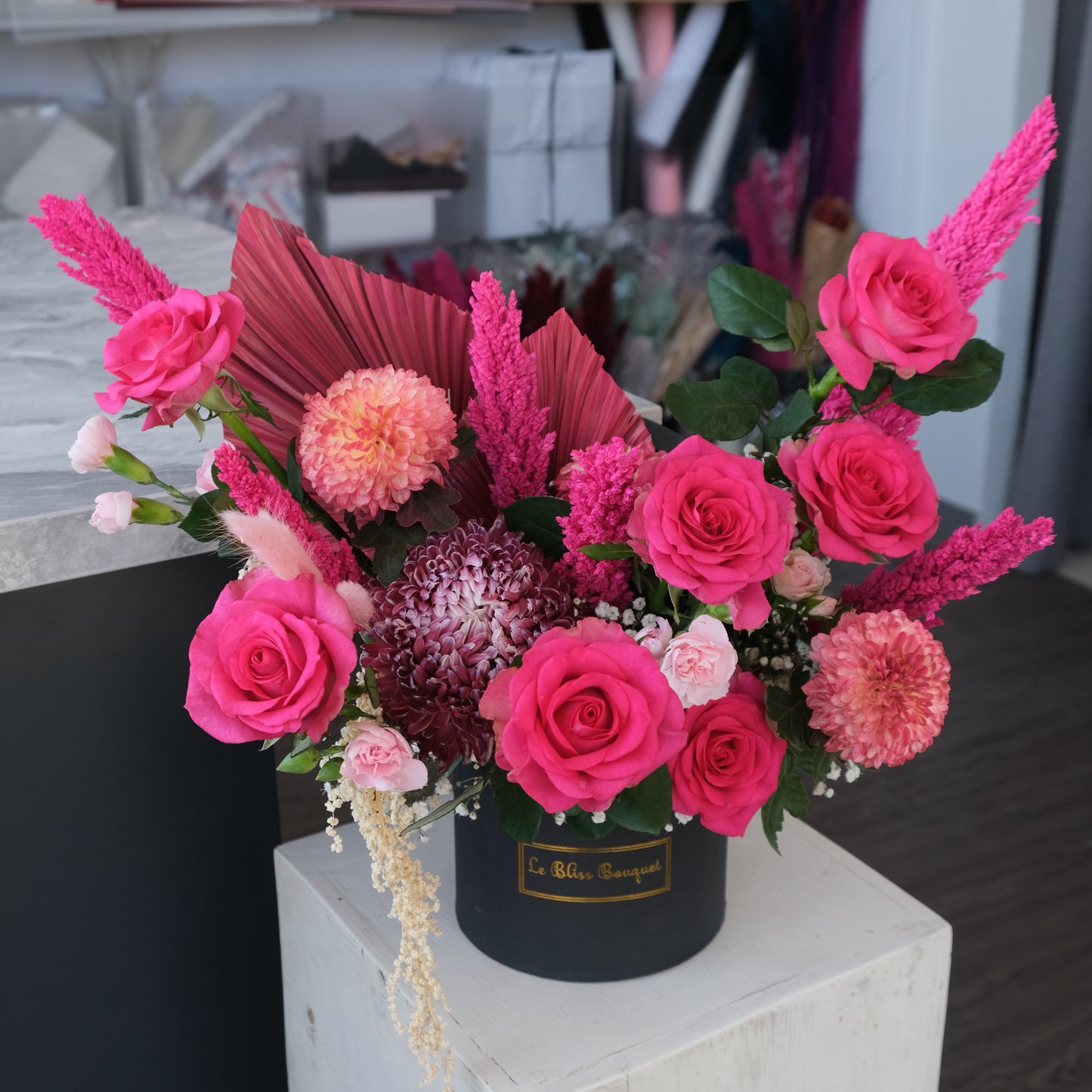 Pink Fanta rose bloombox by le bliss bouquet surabaya, toko bunga surabaya, florist surabaya