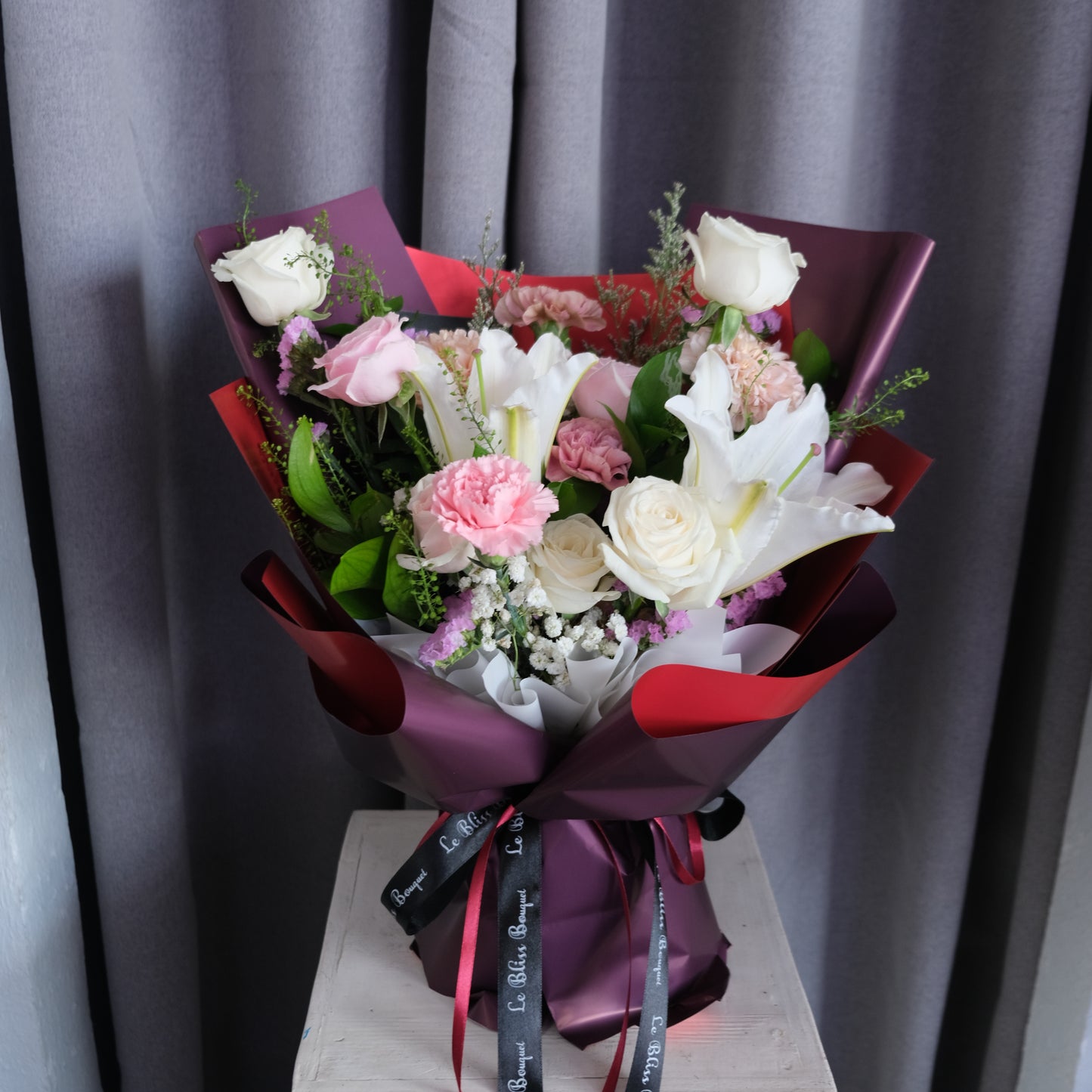White Lily and Carnation Medium Bouquet