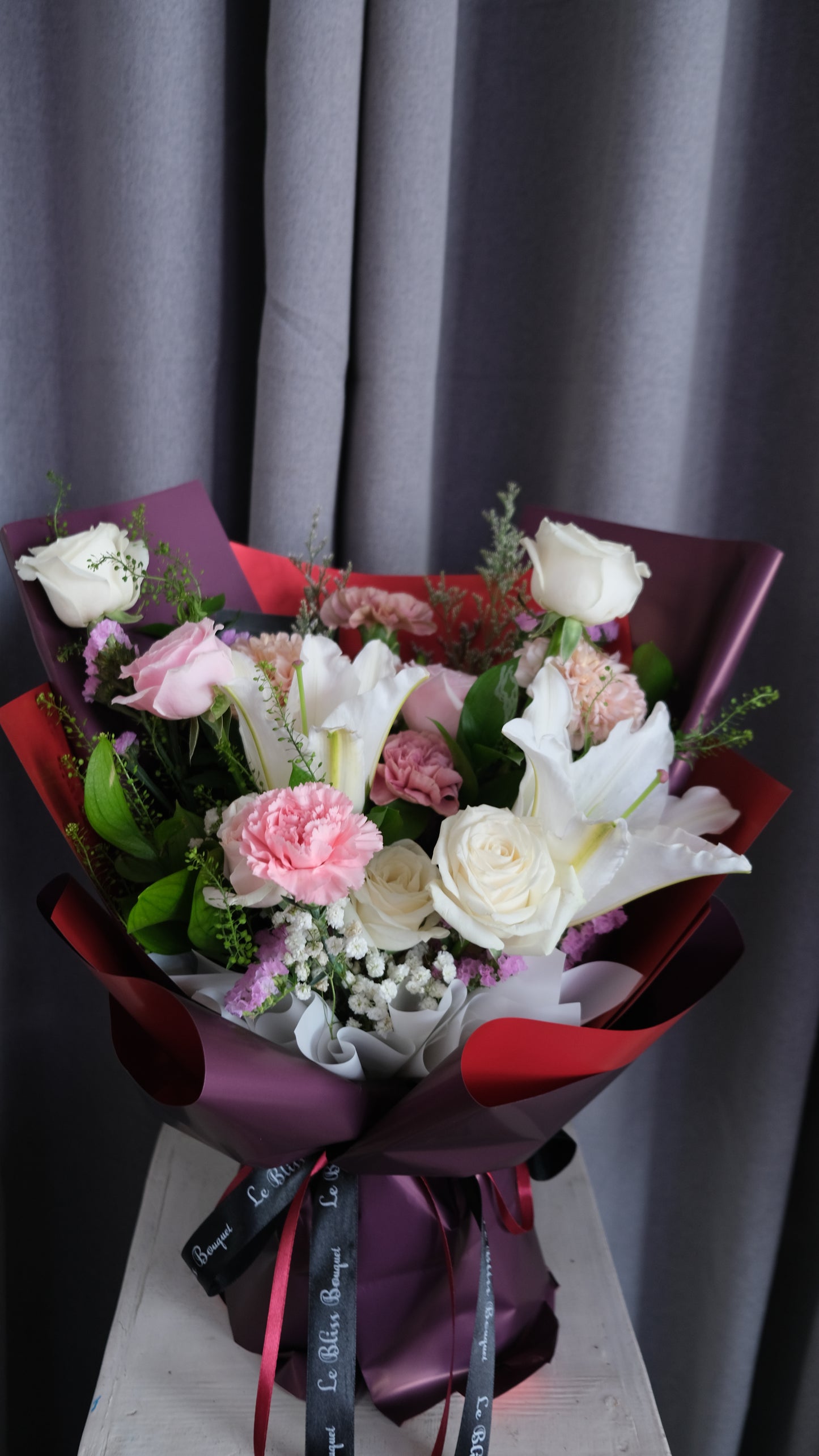 White Lily and Carnation Medium Bouquet