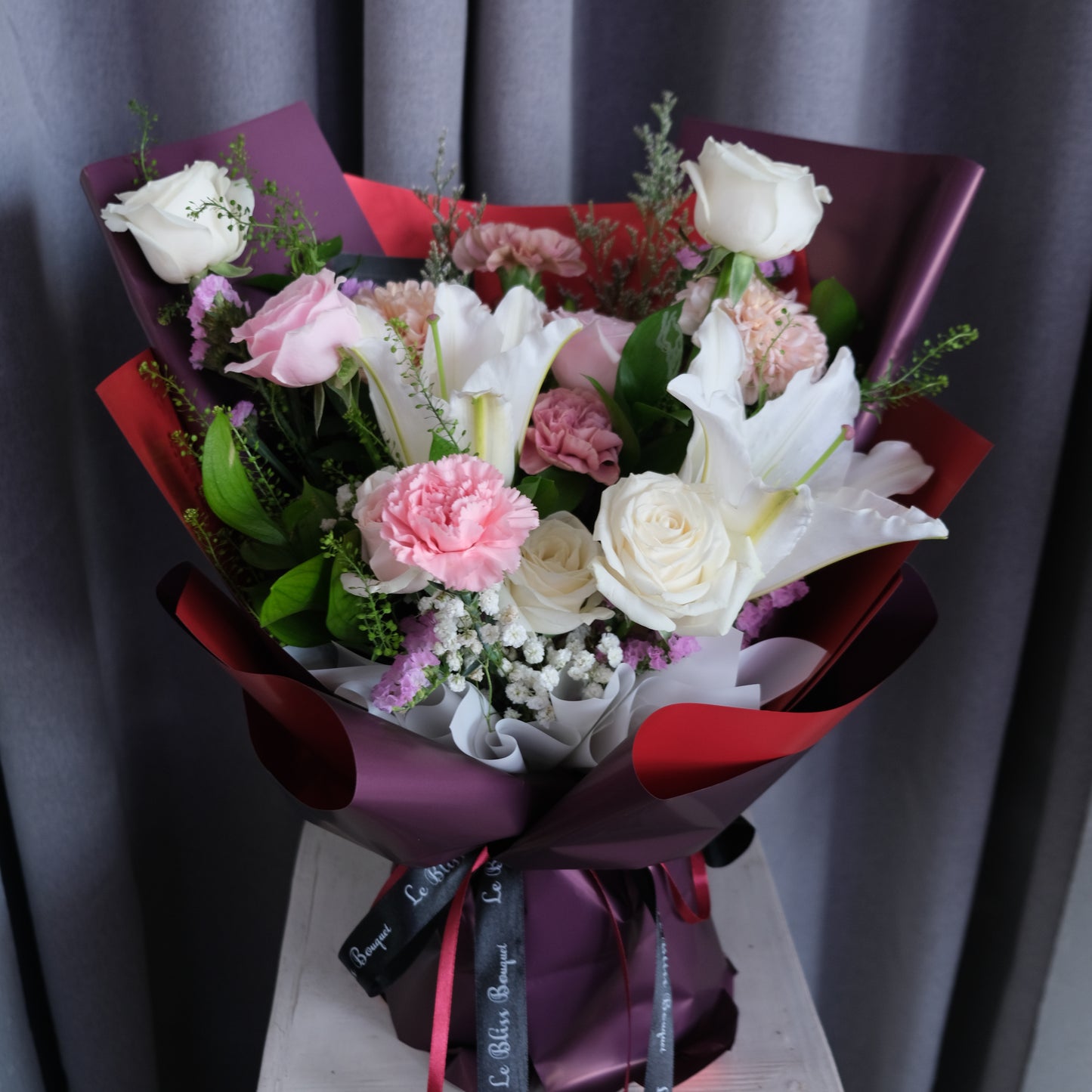 White Lily and Carnation Medium Bouquet
