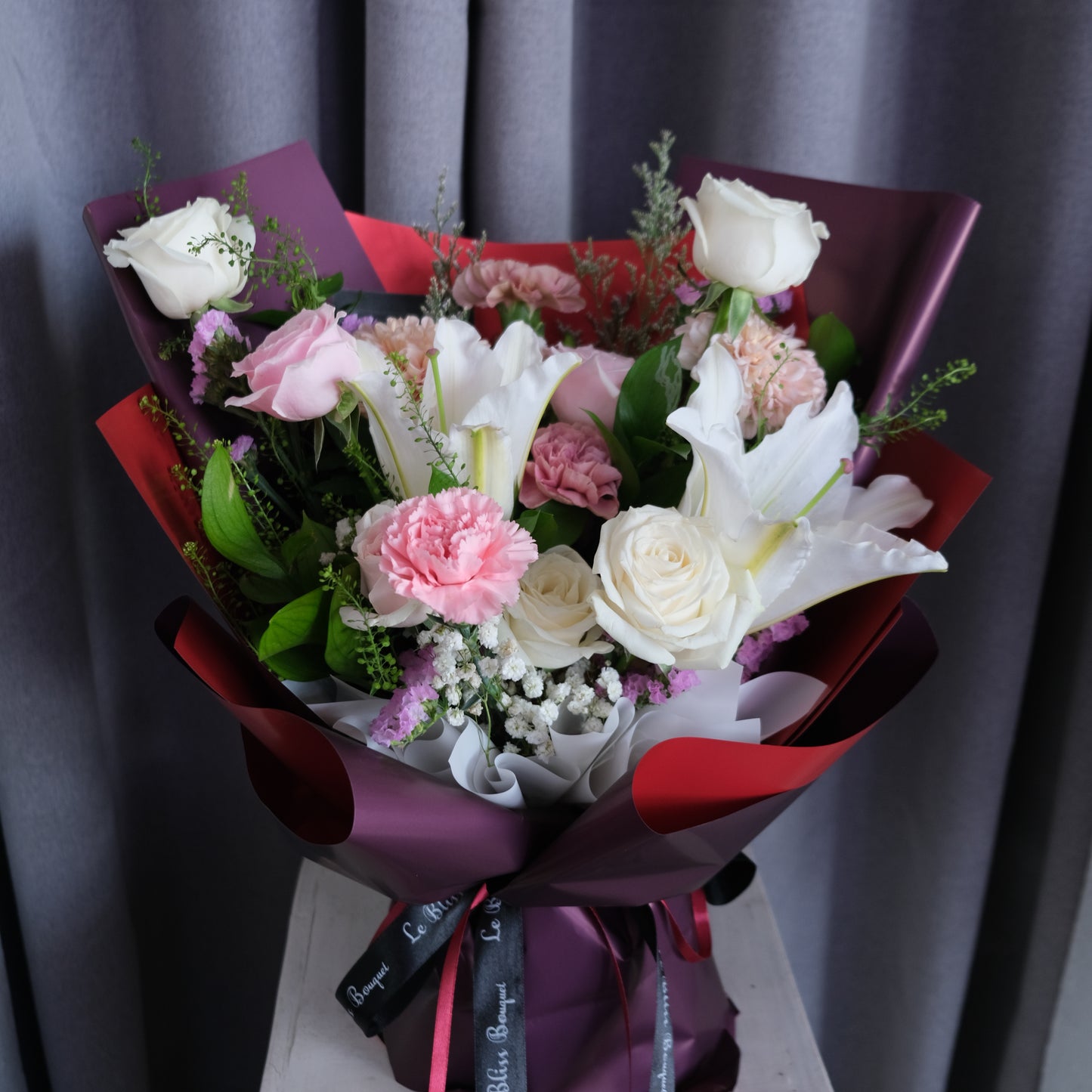 White Lily and Carnation Medium Bouquet