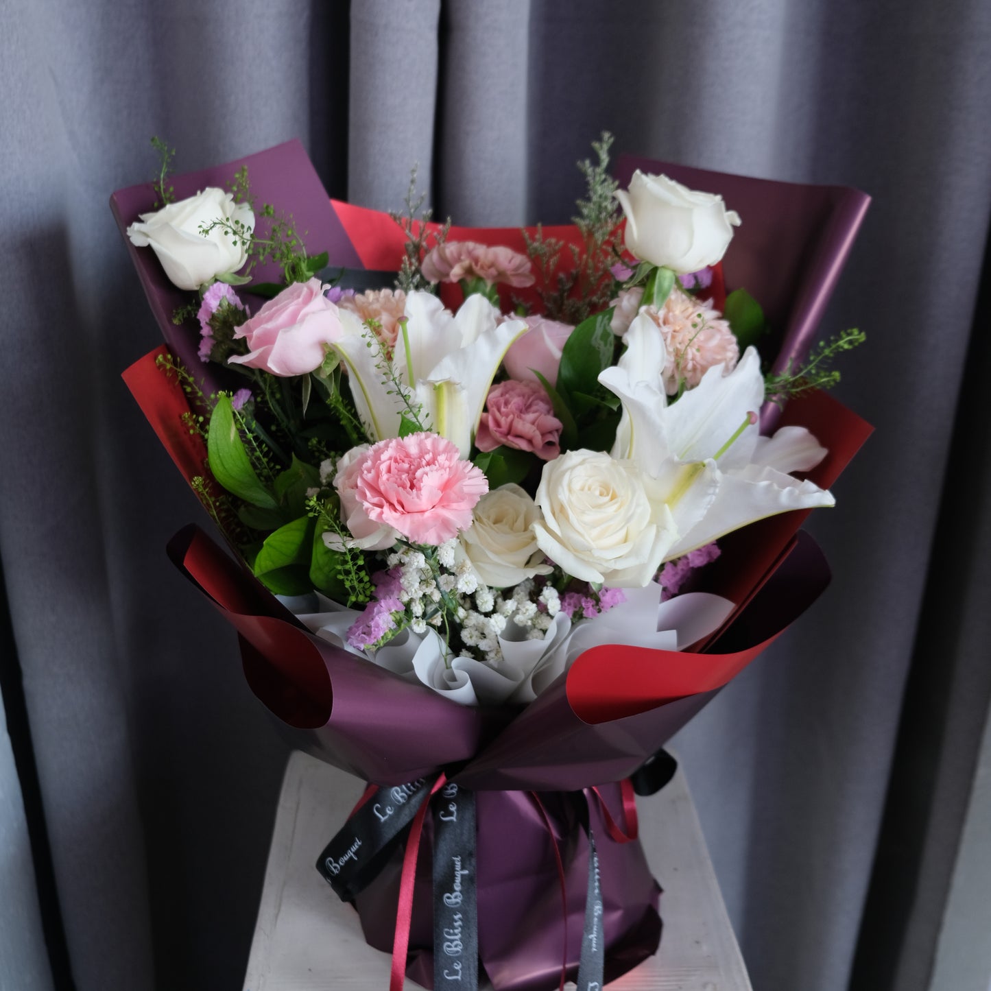 White Lily and Carnation Medium Bouquet