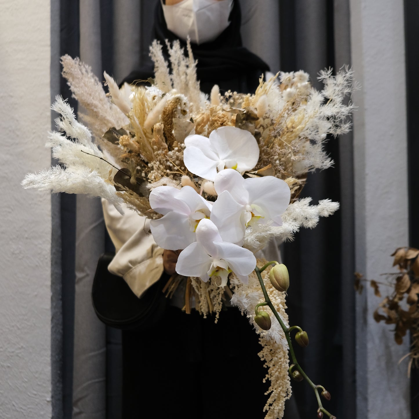 Fresh Orchid & Everlasting Cascade Bridal Bouquet