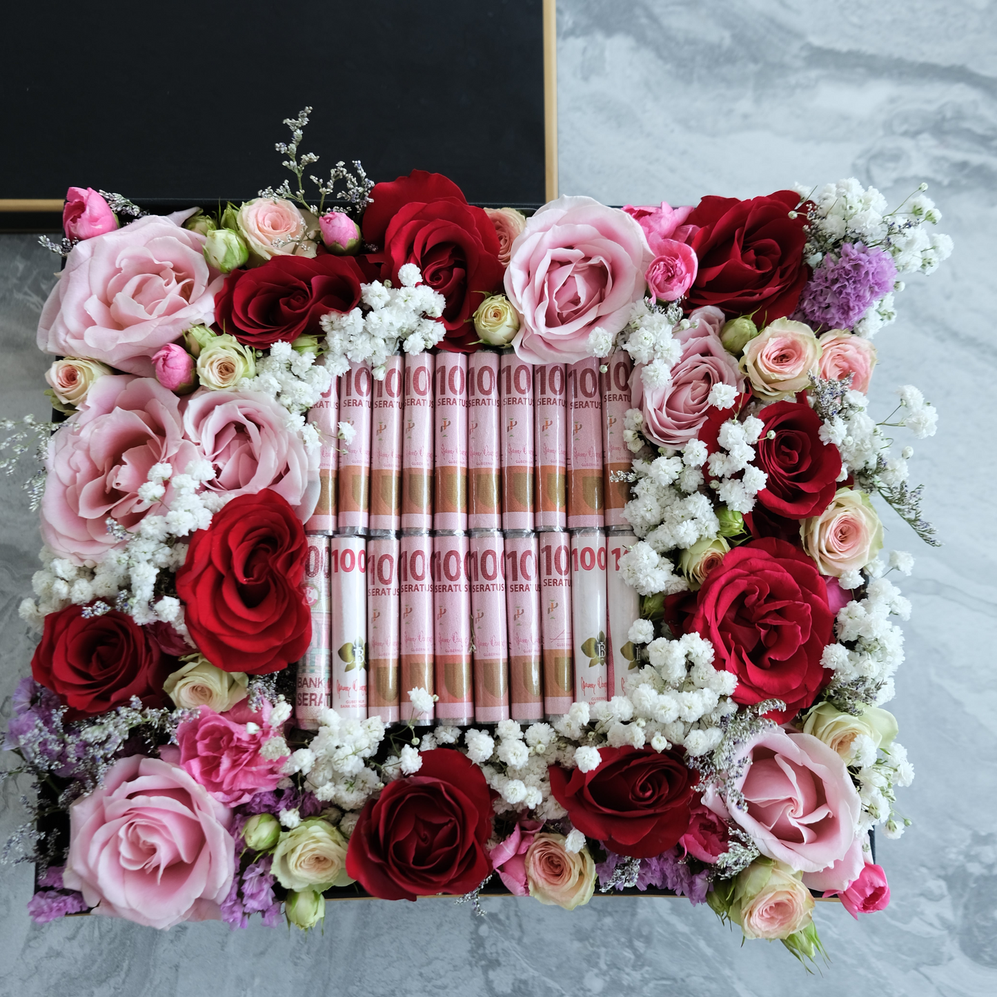 Money Flower Box Arrangement