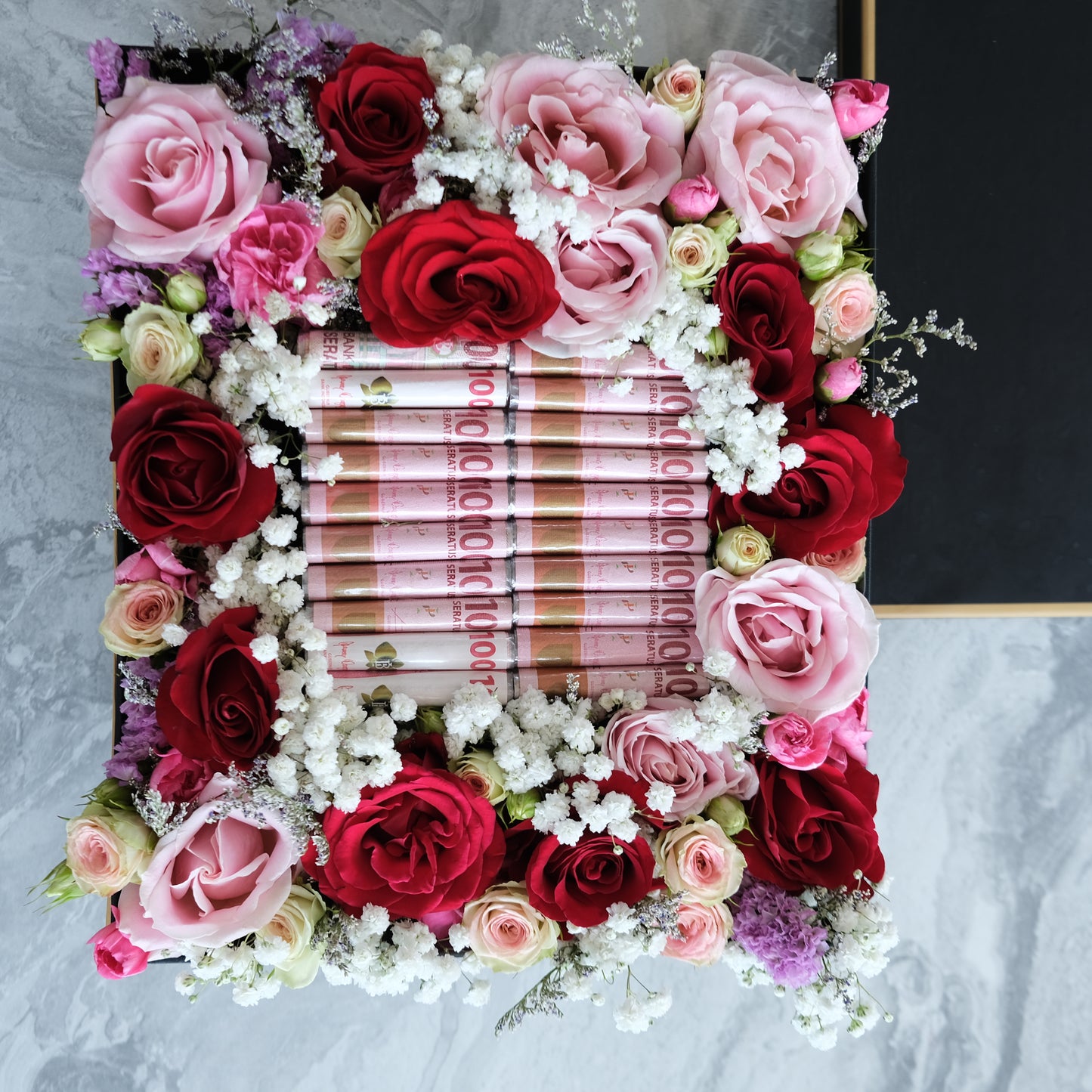 Money Flower Box Arrangement