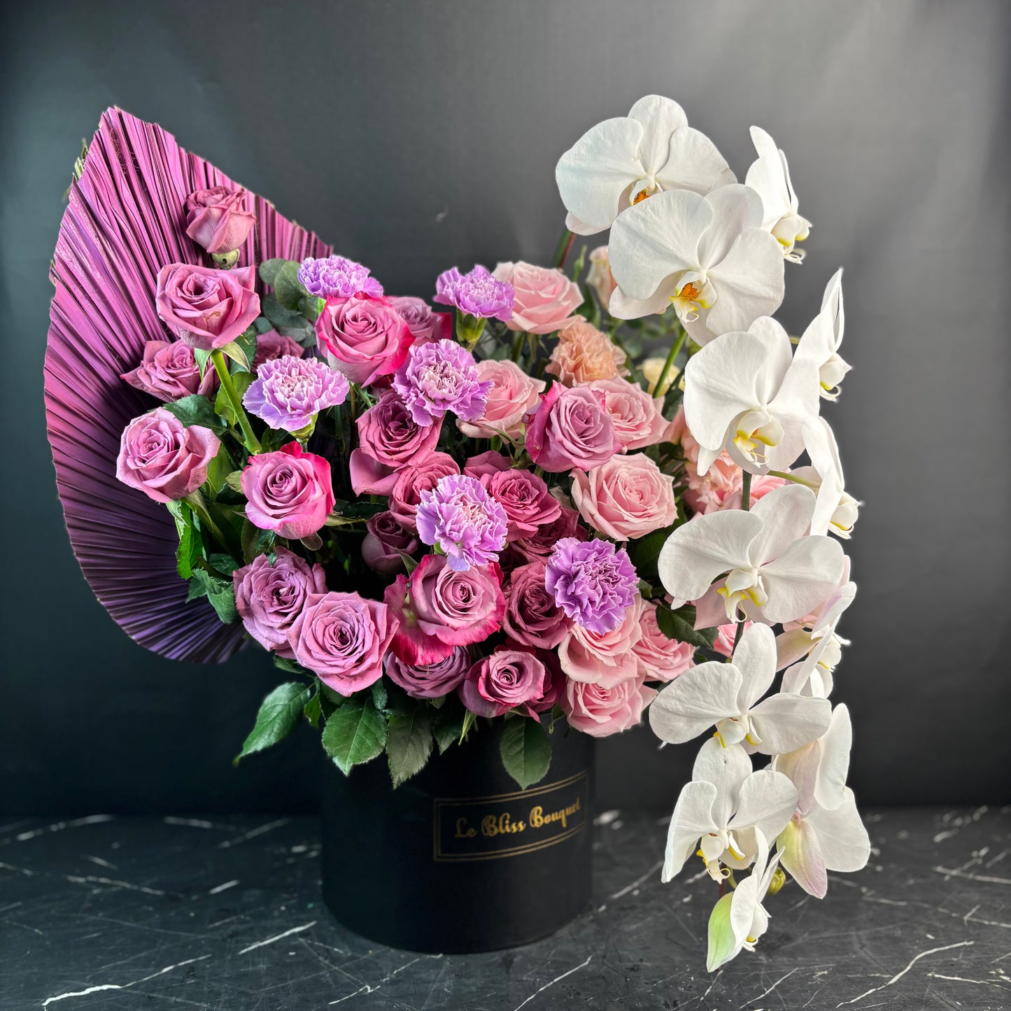 Purple pink orchid bloombox – bunga anggrek elegan Surabaya dari Le Bliss Bouquet