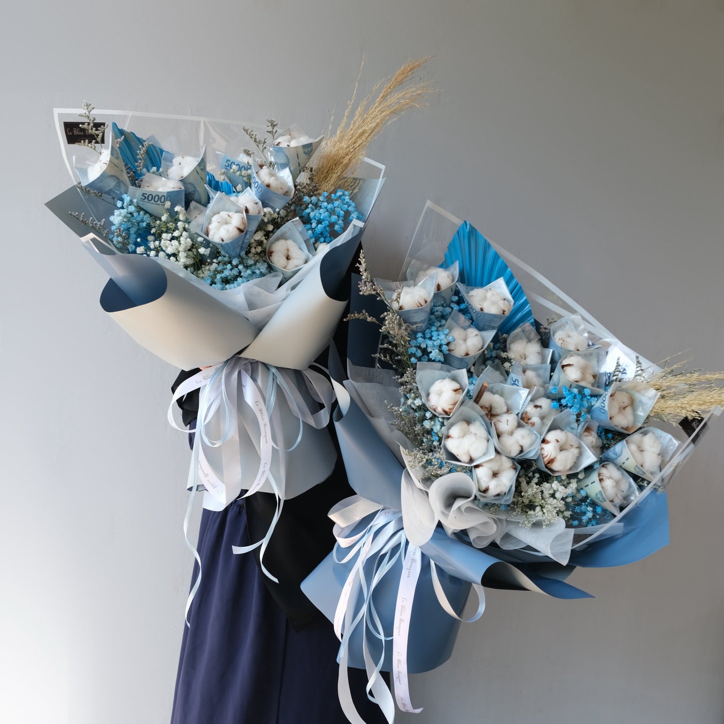 Everlasting Cotton Blue Money Bouquet | 20 Lembar