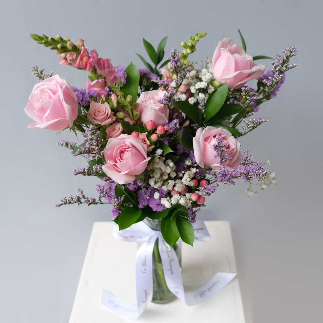 Lilac Soft Rose Bouquet in a Bottle