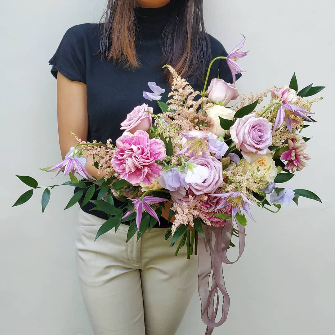 Lilac Astilbe Clematis Bridal Bouquet Cirebon