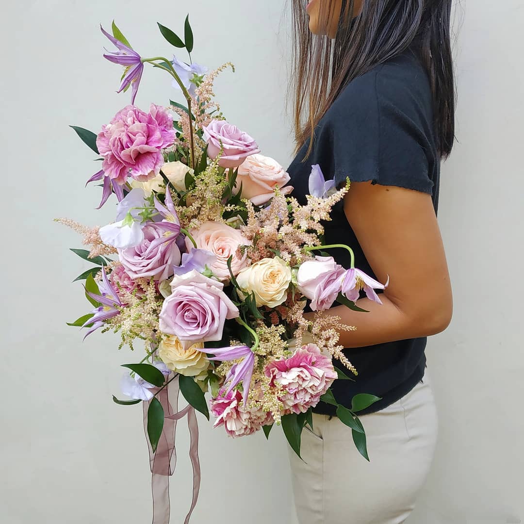 Lilac Astilbe Clematis Bridal Bouquet Cirebon