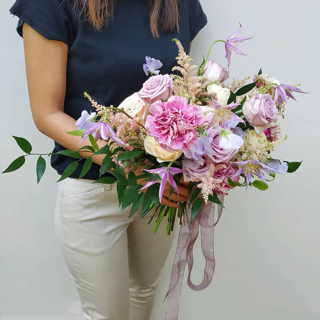 Lilac Astilbe Clematis Bridal Bouquet Cirebon