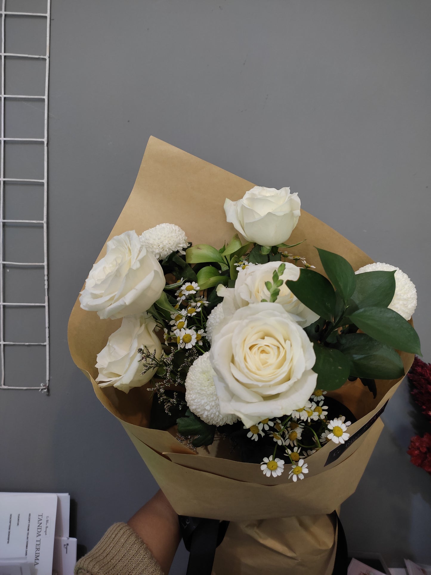 White Rose Chamomile Rustic Smallie Bouquet