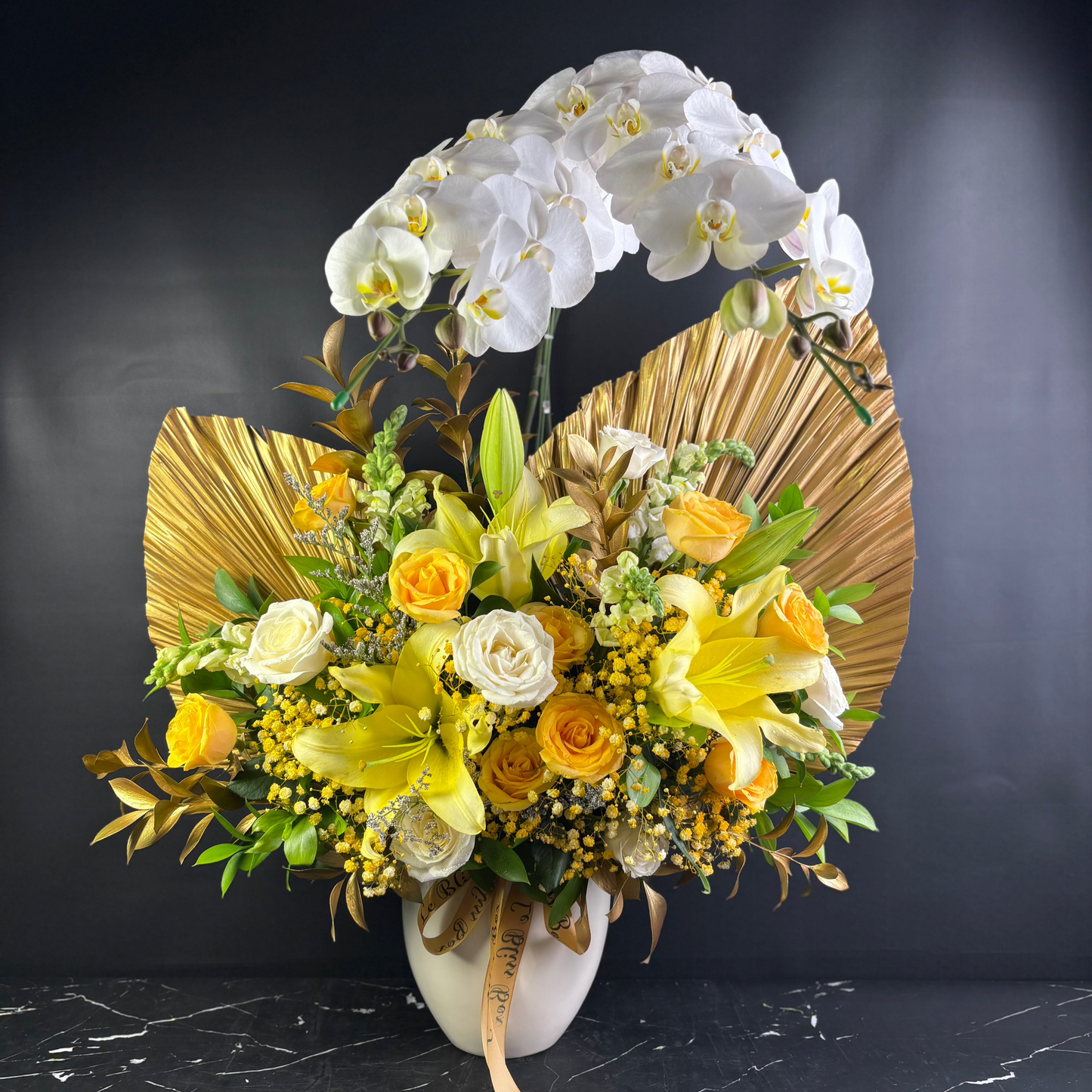 Grand Orchid Yellow Festive Vase Arrangement