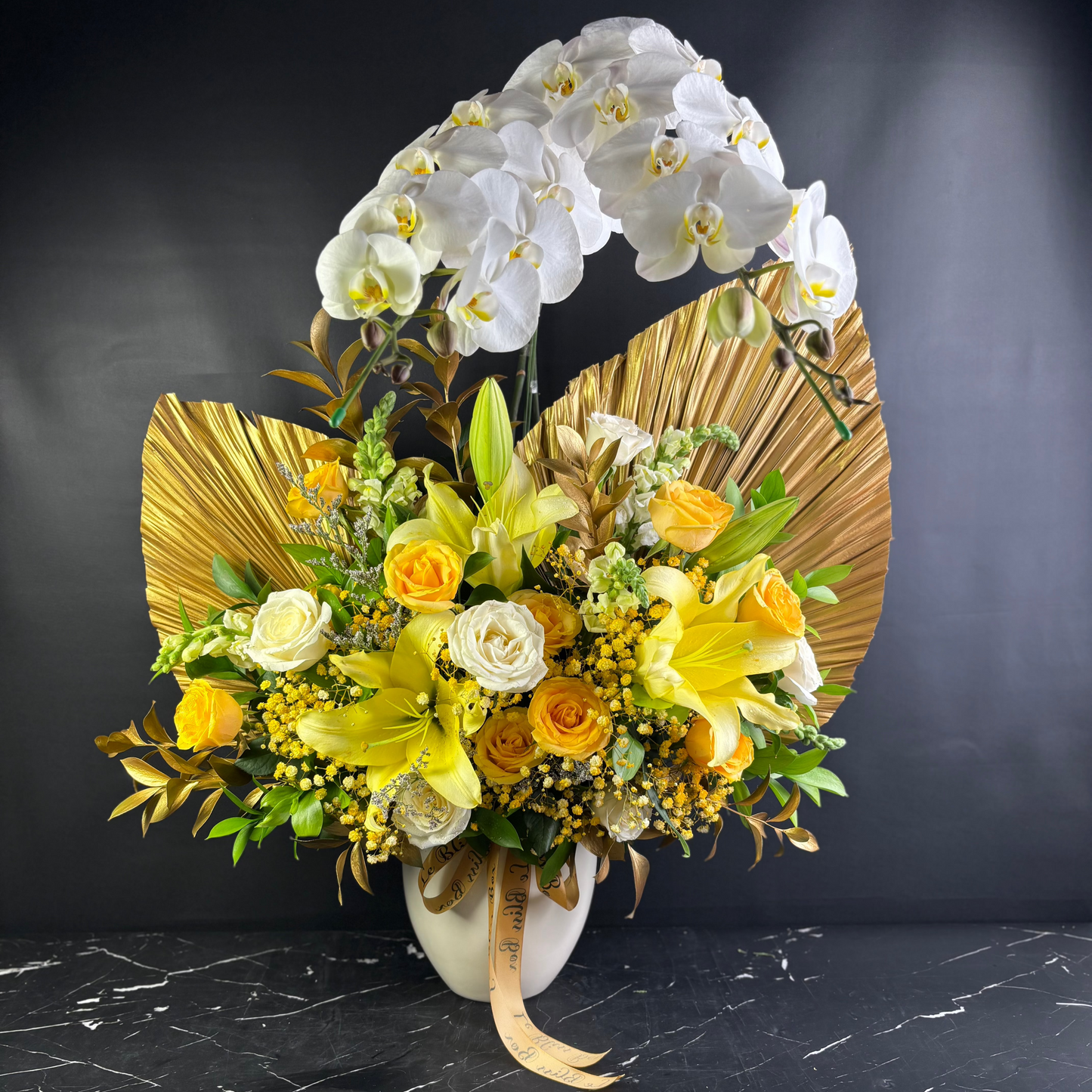Grand Orchid Yellow Festive Vase Arrangement