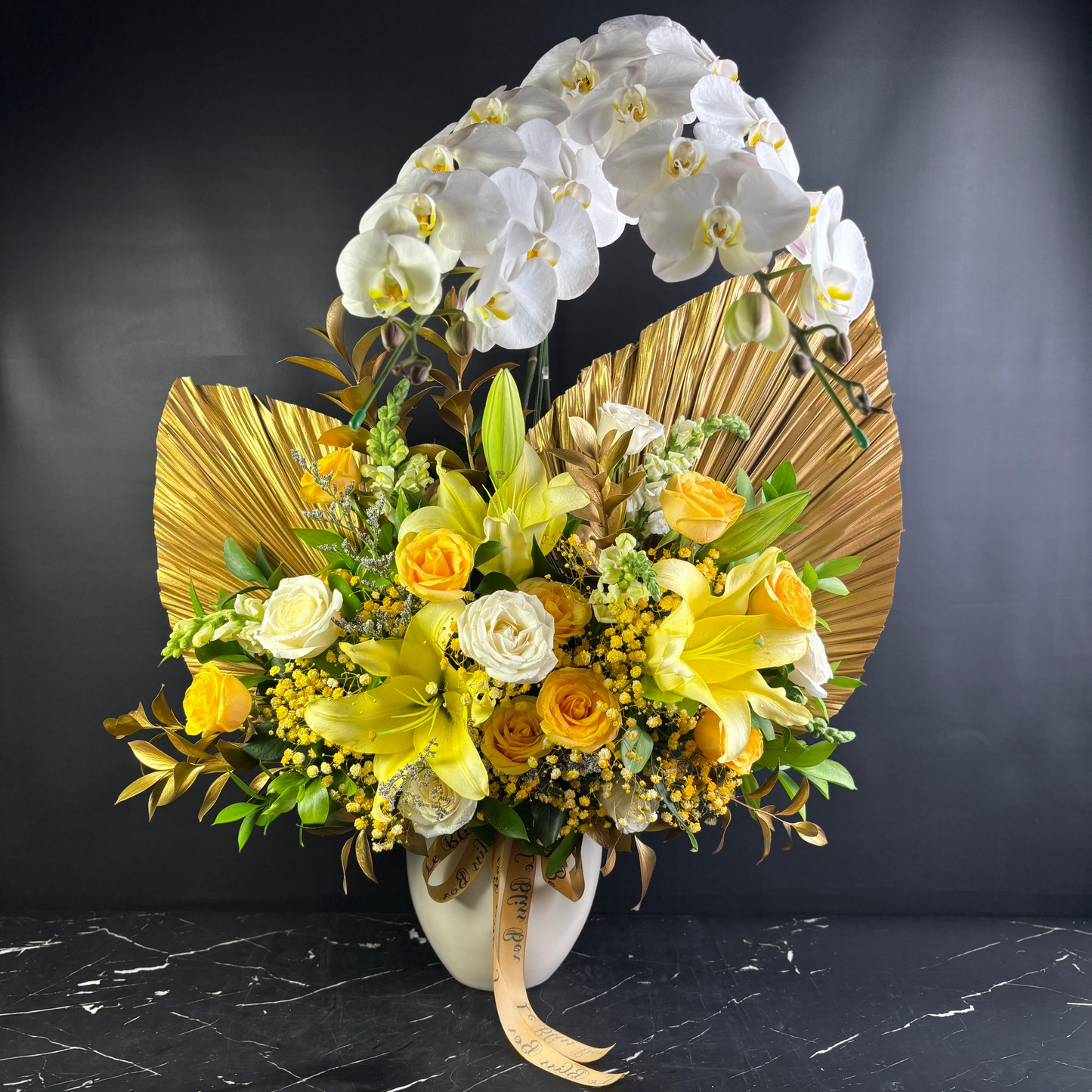 Grand Orchid Yellow Festive Vase Arrangement
