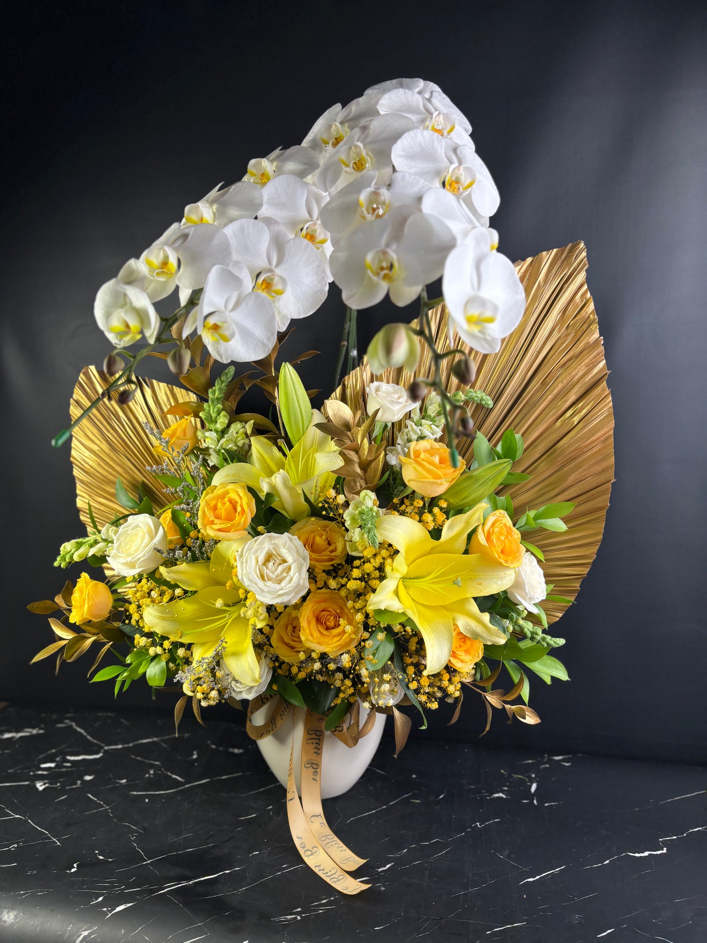 Grand Orchid Yellow Festive Vase Arrangement