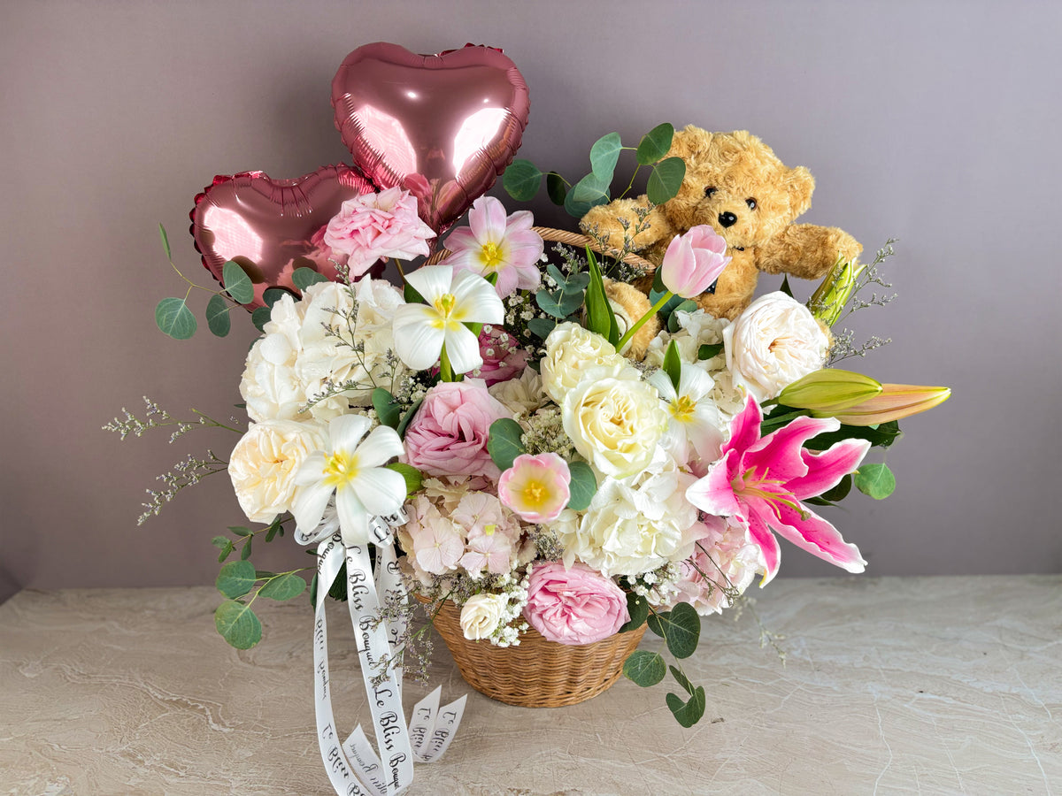 Garden Romance Teddy Basket
