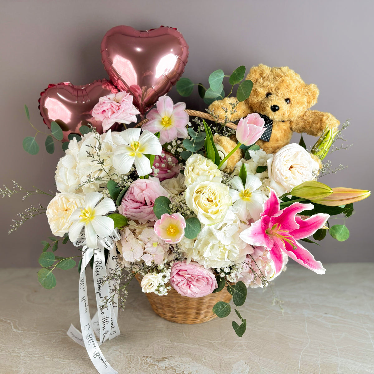 Garden Romance Teddy Basket