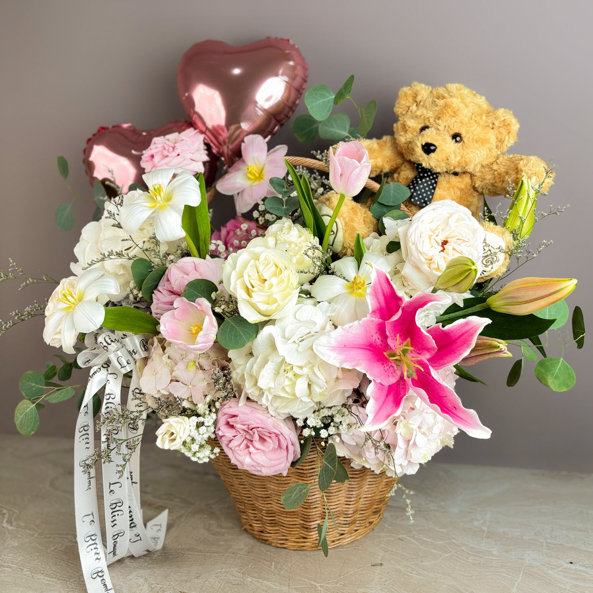 Garden Romance Teddy Basket