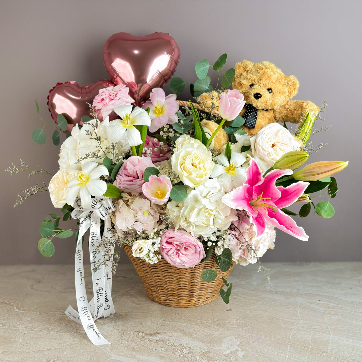 Garden Romance Teddy Basket