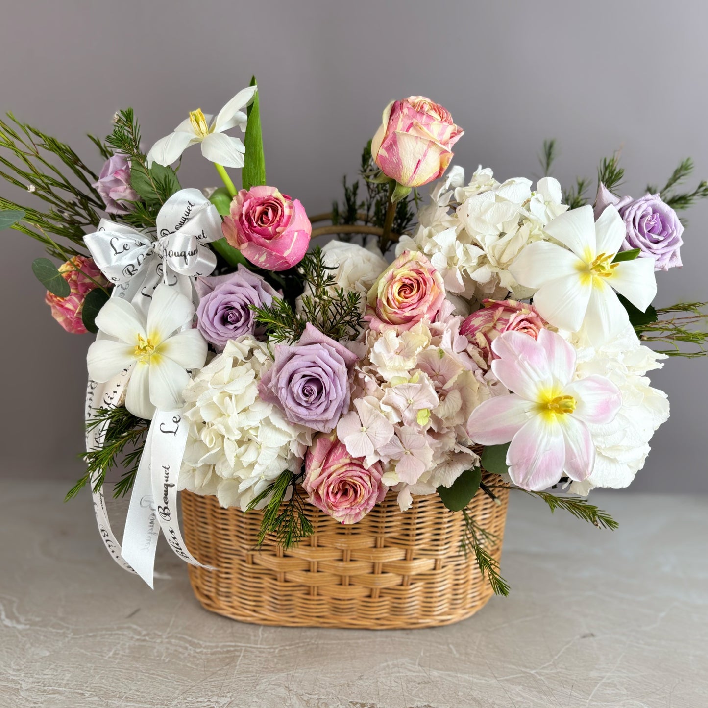 Blush Lavender Rattan Basket