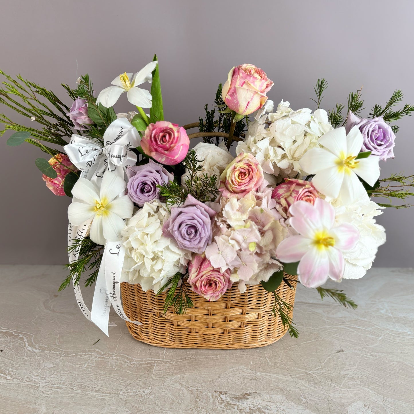 Blush Lavender Rattan Basket