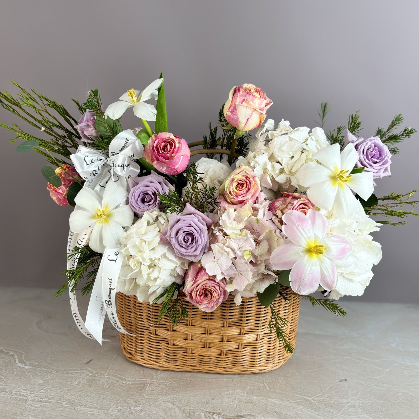 Blush Lavender Rattan Basket