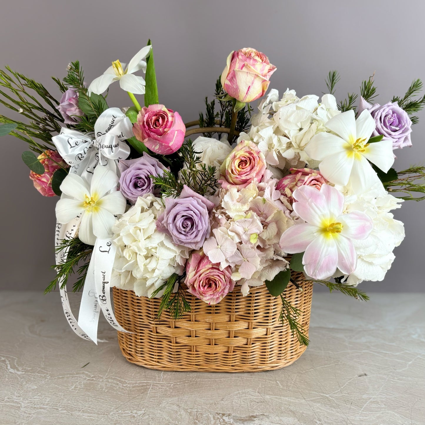 Blush Lavender Rattan Basket