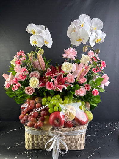 Parcel buah surabaya, premium luxury fruit hamper surabaya with fresh orchids. by le bliss box