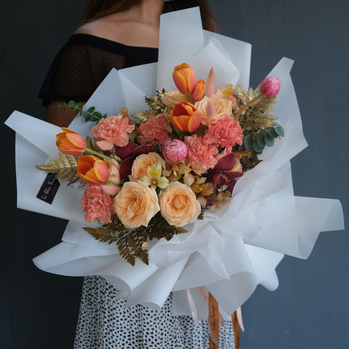 Peachy Tulip Ad Rem Bouquet- florist surabaya, Toko Bunga surabaya, bouquet delivery surabaya, flower bouquet surabaya
